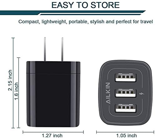 Wall Charger AILKIN 3.1A MultiPort Fast Charger Plug Travel Home Power Adapter Quick Charging Block Base Boxed for iPhone 15 14 13 12 11 10 8 7 Pro Max Mini Samsung Galaxy Pixel Kindle USB Brick