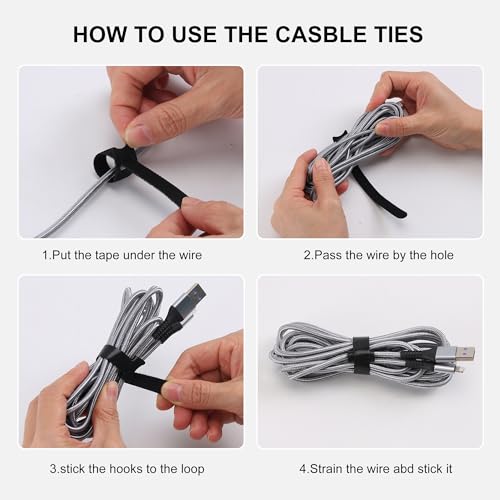 Nettbe Reusable Cable Ties, 210 PCS 6 Inches Adjustable Cord Straps Wire Organizer Cord Wrap and Hook Loop Cable Management - size: 6inches-210pcs