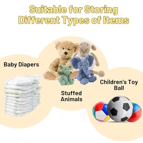 Ofiray-home Stuffed Animal Hammock, Bedside Stuffed Animal Storage Net Corner - Kids Nursery Wall Bedroom Home Decor, Cotton Bedside Toy Organizer Net with Tether, Stretches up to 47.25 In, Beige