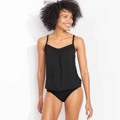 Lands' End Women's Blouson Tummy Hiding Tankini Top Swimsuit Adjustable Straps