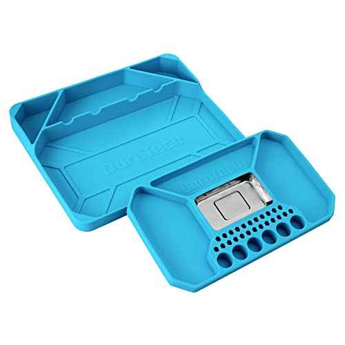 DURATECH 2-Piece Silicone Tool Tray, Premium Non-Slip Flexible Tool Organizer with Magnetic Tray, Tool Storage for Socket, Bolts and Nuts, Screwdriver bits, Gift for Christmas, Mechanic & Garage Tool