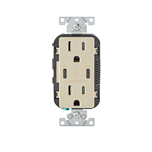 Leviton 30W (6A) USB Dual Type-C/C Power Delivery In-Wall Charger with 15A Tamper-Resistant Outlet USB Charger for Smartphones Tablets Laptops T5635-E Black