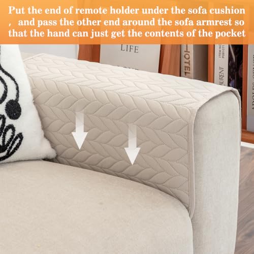 Sofa Armrest Organizer Arm Chair Caddy for Recliner, Remote Control Holder for Recliner, Non-Slip Armchair Caddy with 6 Pockets Storage for Magazine, Tablet, Phone, Beige