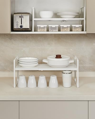 Nxconsu 2 Pack Cabinet Shelf Organizer Stackable 2-Tier Wide 10.5" Depth, Expandable Width (13.4"–24.8"), 10-Level Adjustable Height, Metal Counter Shelf Riser for Cupboard Pantry Countertop, White - size: Wide Depth (10.5") - 2 Pack