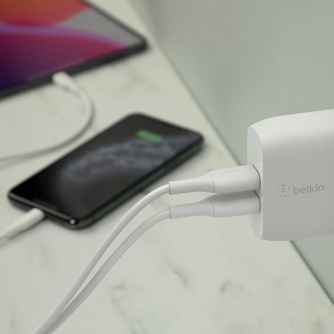 Belkin Dual Port USB Charger Block 24W - Micro USB Cable Included - iPhone Fast Charging – iPhone 17, Air, Pro, Pro Max, iPad, AirPods, Apple Watch, Samsung S25, Google Pixel 10, etc. - White