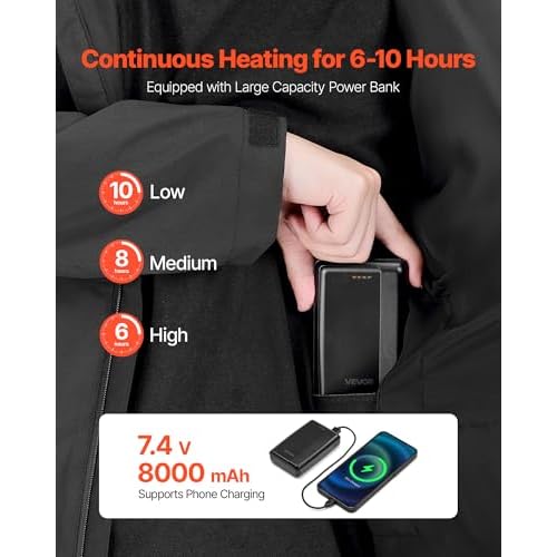 VEVOR Heated Jacket with 7.4V Battery Pack, Windproof and Waterproof Lightweight Heating Coat