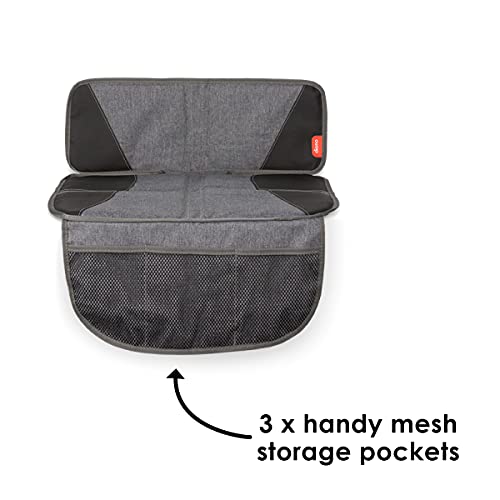 Diono Super Mat Car Seat Protector For Infant Car Seat, Booster Seat and Pets, Crash Tested, Thick Padding, Non Slip Backing, Durable, Water Resistant Protection, 3 Handy Mesh Storage Pockets, Gray
