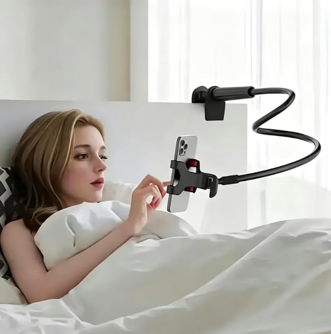 360° Rotating Tablet Phone Holder Spiral Base Lazy Mobile Phone Tablet Bedside Stand Bed Lazy Stand3.3Ft（Black）