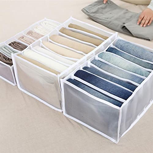 2Pcs 14 x 10 x 8in Wardrobe Clothes Organizer, 7 Compartment Clothes Drawer Organizer Dividers, Washable Closet Organizers for Thin , Trousers, T shirts, Skirts (White)