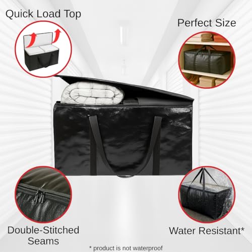 BAG-THAT! 4-Pack Black Moving Bags, Extra Large Storage Bags with Zipper, Water Resistant Packing Bags for Moving Supplies, Heavy Duty Moving Totes with Carrying Handle - size: 4 Pack