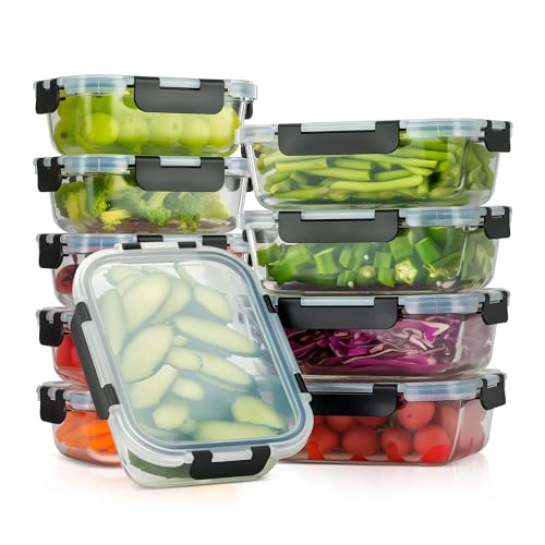 [10-Pack Glass Meal Prep Containers with Lids, Food Storage Containers with Snap Locking Lids, Airtight Lunch Containers, Microwave, Oven, Freezer and Dishwasher,Black - color: Black, size: 10-Pack-Black