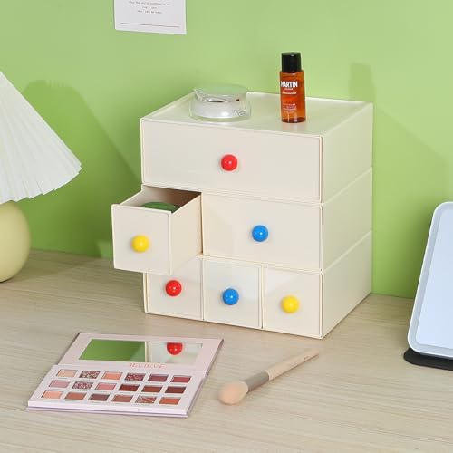Desktop Storage Drawers, Plastic Desk Organizer with 1 Large Drawer, Modular Stackable Toolbox Units for Office Stationary, Makeup Container, Bathroom Countertop (1 Tall Layer, Cream) - color: 1 Tall Layer & 1 Drawer, Cream
