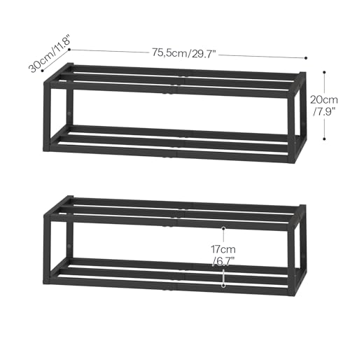 HOOBRO Wall-Mounted Shoe Rack, 2 Pack Hanging Metal Shoe Shelf, Space-Saving Shoe Storage Organizer, Holds 12-16 Pairs, Shoe Holder for Entryway, Closet, Small Spaces, Black BK44XJP201