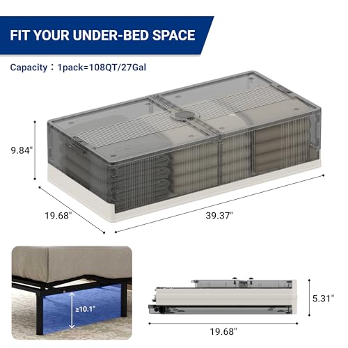 FLEXIMOUNTS 3-Pack Under Bed Storage with Wheels, 108 QT Large Collapsible & Stackable Containers, Foldable Organizer Bins for Blankets, Shoes, Books, Bedroom Closet - size: 3 pack - 27Gal