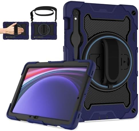Galaxy Tab S10 Lite/S10 FE/S9 FE 5G/S9 Case 10.9/11 inch | with Screen Protector 360° Rotating Kickstand Hand/Shoulder Strap Heavy Duty Shockproof Cover S Pen Holder Kids Friendly