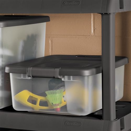 Sterilite 6-Pack ShelfTote, Clear Plastic Storage Bins with Lids, 25 Quart, Gray - Stackable Organizing Container Boxes for Closet, Bathroom, and Office - size: 25 Quart Tote, style: 6 Pack