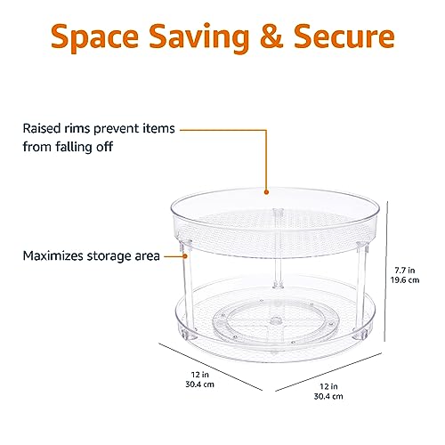 Amazon Basics 2 Tier Lazy Susan Turntable Organizer for Condiments, 12" Diameter, Clear - size: 12" Diameter, 2 Tier