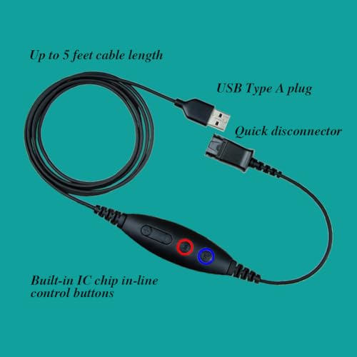 USB-A Adapter Cable to Plantronics QD Connects QD Headset to PC Laptop Phones Built-in Speaker Volume &amp mic Mute Controls | Connects QD Headset to Phone PC Laptop Built-in Speaker Volume Contro