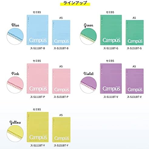 KOKUYO Spiral Lined Notebook, 10'' x 7'' Pastel Journal B5 Campus Soft Ring Notebooks with Dot 6 mm Ruled, 40 Sheets, Green 1 Subject Notebook, Note Taking for School. Japan Import (SU-S111BT-G)