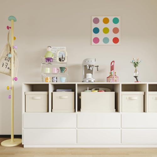 Fabric Storage Bins with Lids 14.6*10.6*10.2 in, 2-Pack Storage Baskets for Closet, Large Linen Organizers and Storage Bins for Bedroom, Collapsible Baskets and Bins with Handles, Off White - size: L