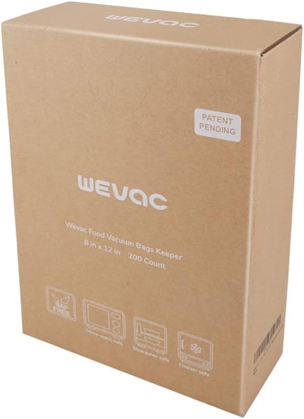 Wevac 8” x 12” 200 Count Food Vacuum Sealer Bags Keeper, PreCut Quart, Ideal for Food Saver, BPA Free, Commercial Grade, Great for storage, meal prep and Sous Vide