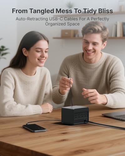 2 65W 2 40W Type-C Retractable Wall Chargers and 1 Power Strip 12-in-1 Modular Charging Station