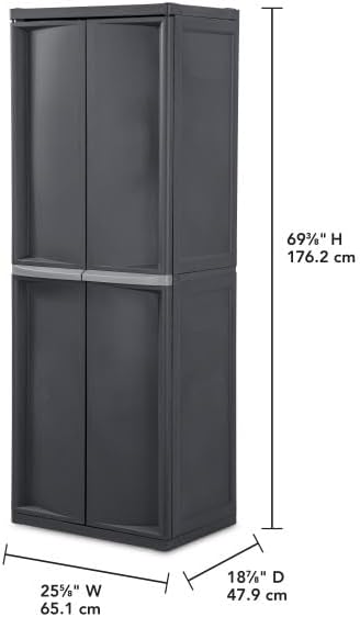 Sterilite 4 Shelf Plastic Storage Unit Bundled with Easy to Assemble Storage Cabinet for Garage, Pantry & Kitchen Organization, 4 Shelves, Gray