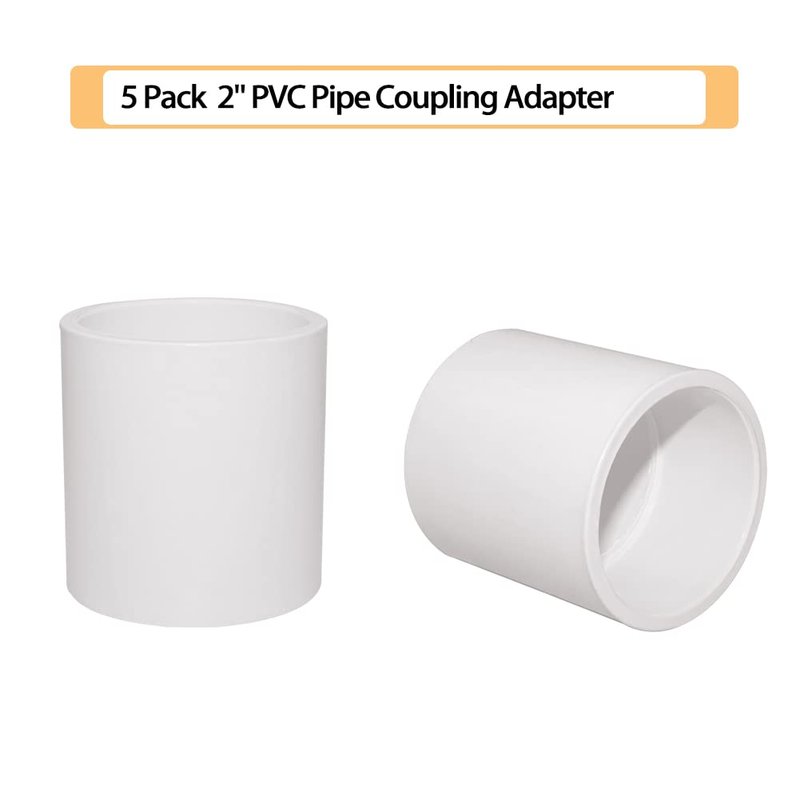 Fitvell 5PCS 2" PVC Pipe Fitting Coupling Connector Adapter Pipe Fitting Slip (Socket x Socket) Schedule 40 White Color