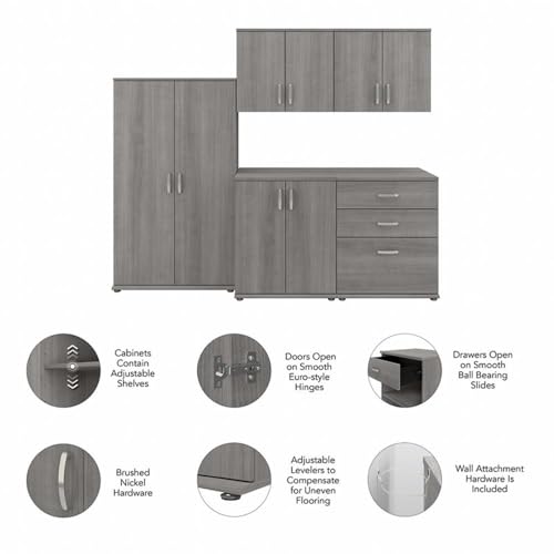 Bush Business Furniture Universal 92W 5 Piece Modular Storage Set with Floor and Wall Cabinets in Platinum Gray - color: Platinum Gray