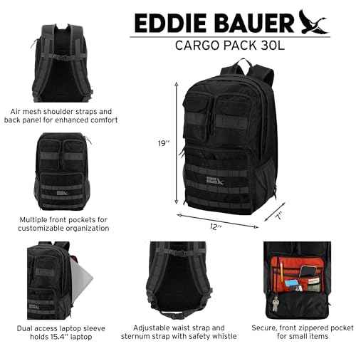 Eddie Bauer Cargo Tactical Backpack | Adventure | Heavy Duty | Outdoor | Water Resistant | 600D Polyester