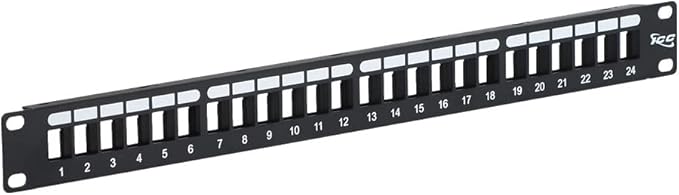 ICC 24 Port Blank Keystone 1U Patch Panel with 19” Metal Rackmount Housing for Slim Profile Keystone Jacks (Sold Separately), UL Listed, IC107BP241