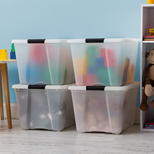 IRIS USA 54 QT Plastic Storage Box with Lid and Latches - 4 Pack - BPA-Free, Discreet Organizing Solution, Durable Nestable Stackable Containers, Secure Pull Handle - Pearl - size: 54 Qt, style: 4 Pack