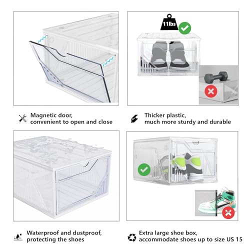 AWTATOS Shoe Storage Boxes, Thickened Shoe Storage Organizer with Clear Magnetic Door, Stackable Shoe Container with Lids, Collapsible Large Shoe Rack, Fit up to US Size 15, 10 Pack - size: 10 pack