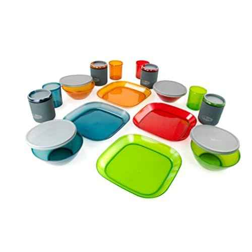 GSI Outdoors - Infinity 4 Person Deluxe Nesting Table Set Multicolor Durable, Break Resistant Plates, Bowls, Mugs and Cups