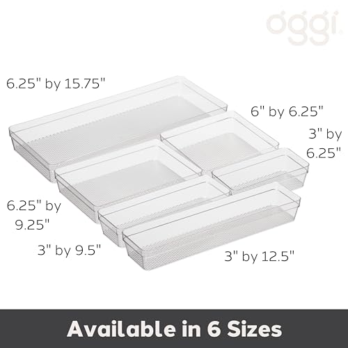 Oggi Clear Drawer Organizer - 3" X 6.25"- Ideal for Organizing Kitchen Drawers, Office, Desk, Silverware, Kitchen Utensils, Cosmetics and Bathrooms - size: 3" by 6"
