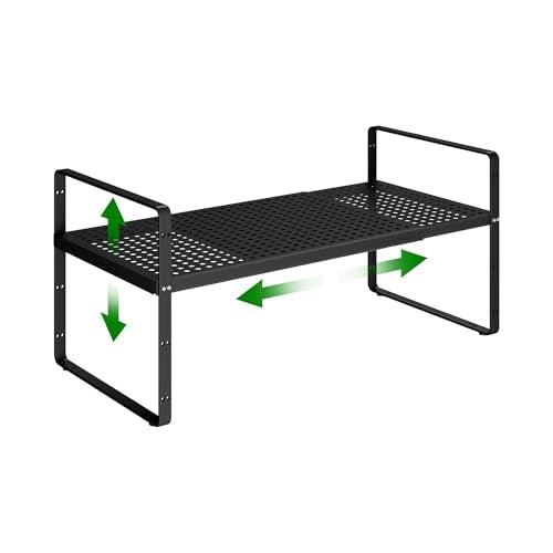 Expandable Kitchen Cabinet Shelf Organizer Rack Heavy Duty Metal Spice Rack Stackable Kitchen Counter Storage Shelf for Kitchen Cabinet Pantry Bathroom (Black - 16.5"-27" L x 10.2" W x 9.6" H - 1Pack) - color: Black - 16.5"-27" L X 10.2" W X 9.6" H - 1pac