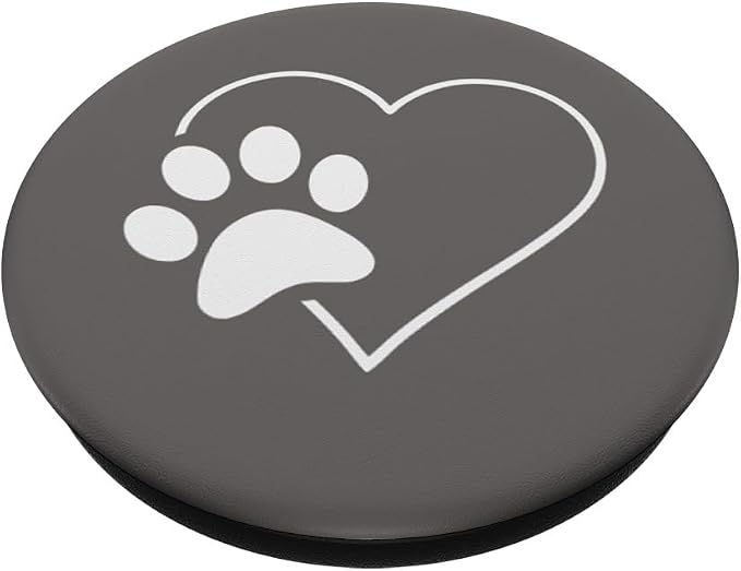 White Paw Print Heart Dog Cat Gray PopSockets Adhesive PopGrip
