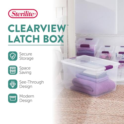 Sterilite 66 Qt ClearView Latch Storage Box, Stackable Bin with Latching Lid, Organize Clothes, Blankets, Items in Closet, Clear Base and Lid, 24-Pack - size: 24 Pack, style: 66 Quart