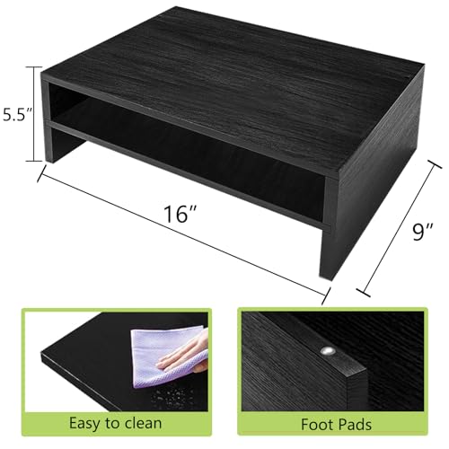 Simpple Trending Monitor Stand Riser, 2 Tier Wood Office Desk Storage Organizer for Laptop, Computer, Black