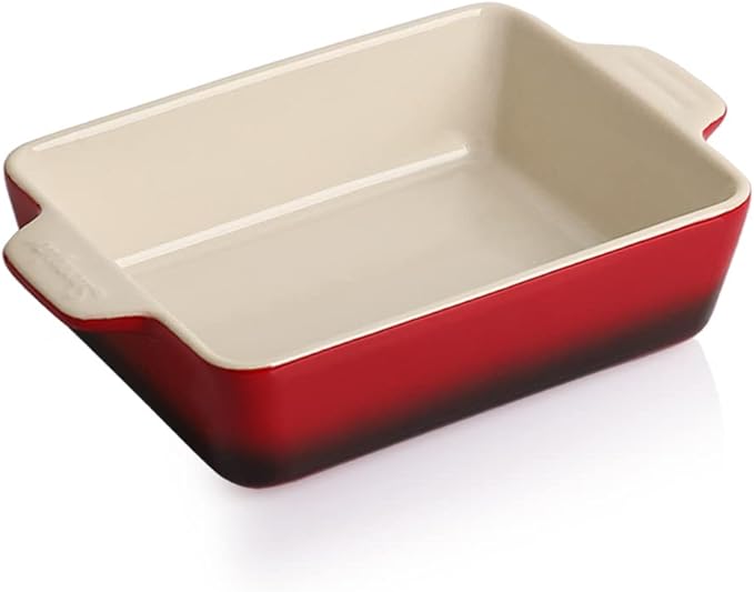 Sweejar Ceramic Baking Dish, Rectangular Small Baking Pan with Double Handles, Brownie, Kitchen, 6.5 x 4.9 x 1.8 Inches(White)