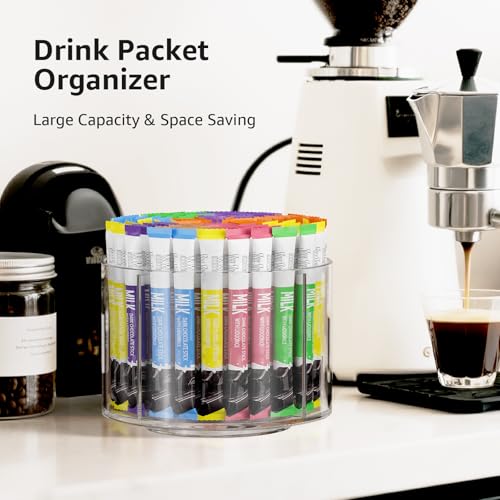 Divided Drink Packet Organizer, Rotating Turntable Organizer, Clear Lazy Susan for Powdered Drink Mix, Water Drink Packet Holder - size: 1 Pack - 4 Section 6.1in