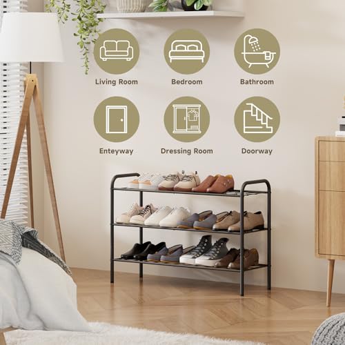 Shoe Rack,Long Shoe Organizer for Closet,Wide Shoe Storage for Entryway, 3 Tier Sturdy Metal Free Standing Shoe Shelf - size: 3-tier