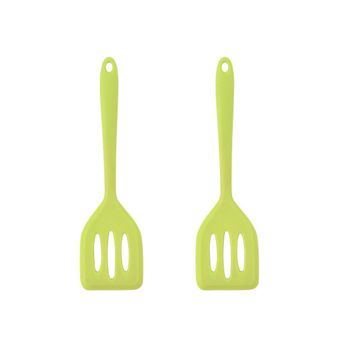 HOIRIX 2Pack Small Silicone Turner High Heat Resistant Slotted Spatula for Fish, Eggs, Pancakes and More (12 IN, Green)