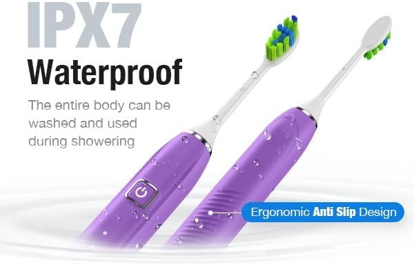 7AM2M Ultrasonic Electric Toothbrush with 6 Brush Heads for Adults&Kids, Type C Rehargeable, One Charge for 120 Days, 5 Modes&40000VPM Powered Toothbrush, 2 Minutes Built in Smart Timer (Purple)