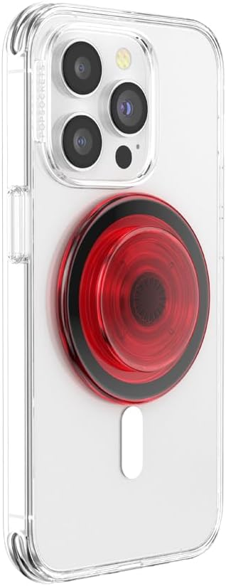 PopSockets Phone Grip for MagSafe with Kickstand, Magnetic Stand, Swappable Top, Secure Hold for iPhone MagSafe Cases, Phone & Tablet Grip - Danger Red Transluscent