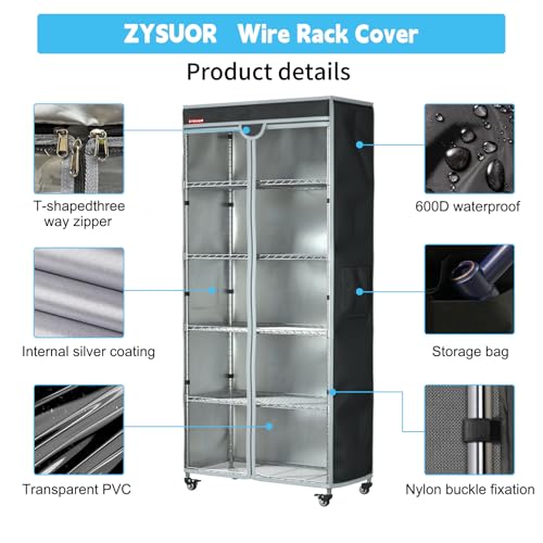 Shelf Cover Wire Shelving Rack Dust Cover,dustproof, Waterproof, Sunscreen, Front Transparent Panel Design for Easy Viewing, Suitable for 36" Wx14 Dx54 H (No Shelves,Black) - size: 36"Wx14"Dx54"H