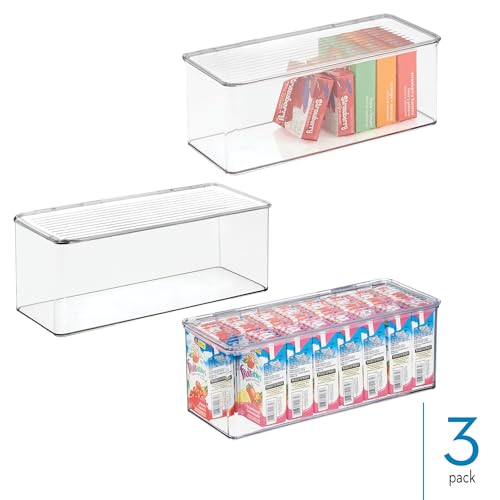 iDesign Plastic Stackable Hinged-Lid Storage Box for Kitchen, Bathroom, or Office - Set of 3 - Clear - style: Pack of 3