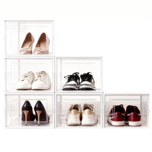 Shoe Storage Boxes, Stack Without Toppling Modular storage boxes combine freely for use in closets, under beds, hallways, and entryways. Space-saving. (Transparent, 6 Pack) - color: Transparent, 6 Pack