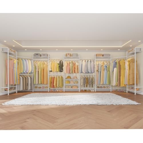 Timate F4 Wall Mounted Clothes Rack Industrial Pipe Clothing Rack for Hanging Clothes, Expandable Garment Rack Heavy Duty Wardrobe Closet Organizer and Storage, Adjustable Industrial Closet Kit, White - color: White