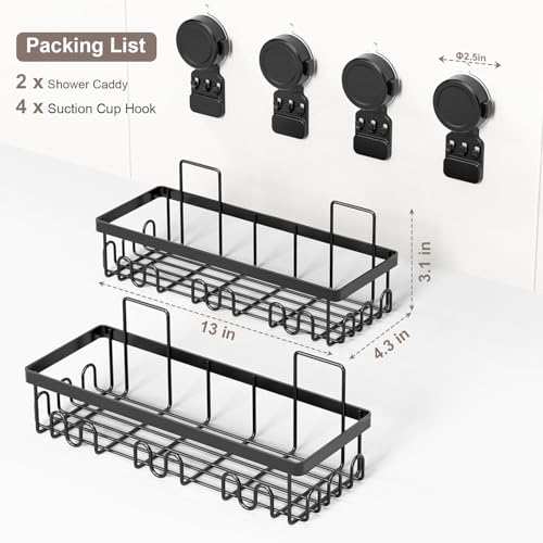 JOTPE Shower Caddy Suction Cup 2 Pack, No Drilling Shower Organizer for Bathroom with Large Capacity, Storage Suction Powerful Max Hold 40 lbs, Waterproof & Removable Bathroom Shelf, Black - size: Extra large